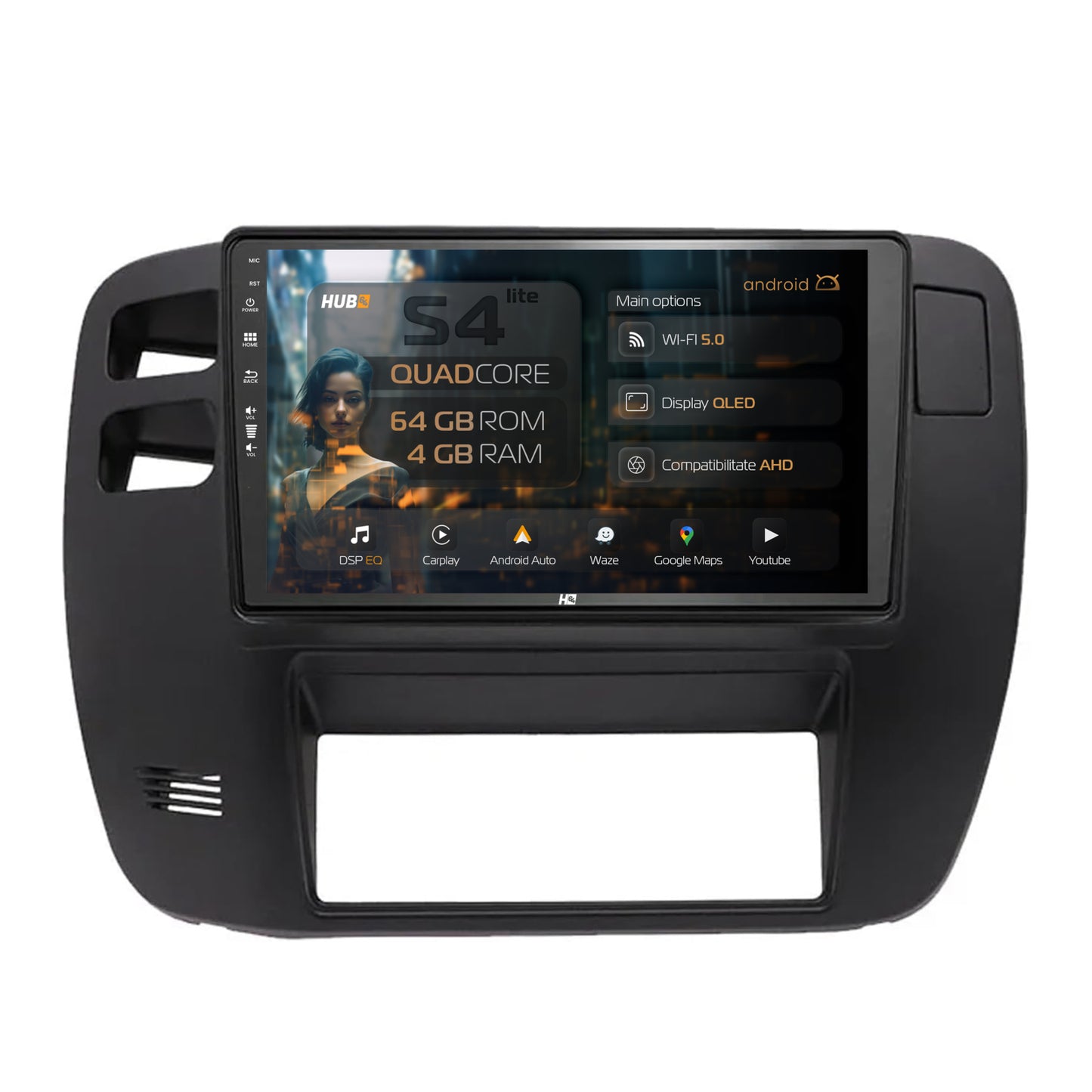 Navigatie HUB64 Nissan Patrol (2000-2005), 4GB RAM, Android, Quadcore, DSP, GPS, Wi-FI, Carplay, Android Auto, USB, Bluetooth, Waze, Touchscreen, 9 inch