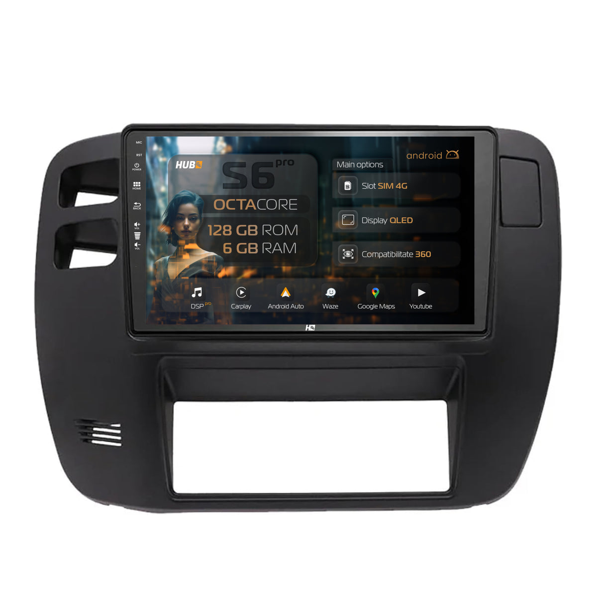 Navigatie HUB64 Nissan Patrol (2000-2005), 6GB RAM, Android, Octacore, Slot Sim 4G, DSP, GPS, Wi-FI, Carplay, Android Auto, USB, Bluetooth, Waze, Touchscreen, 9 Inch