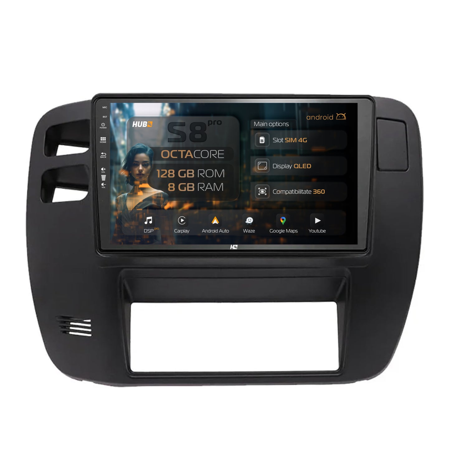 Navigatie HUB64 Nissan Patrol (2000-2005), 8GB RAM, Android, Octacore, Slot Sim 4G, DSP, GPS, Wi-FI, Carplay, Android Auto, USB, Bluetooth, Waze, Touchscreen, 9 Inch