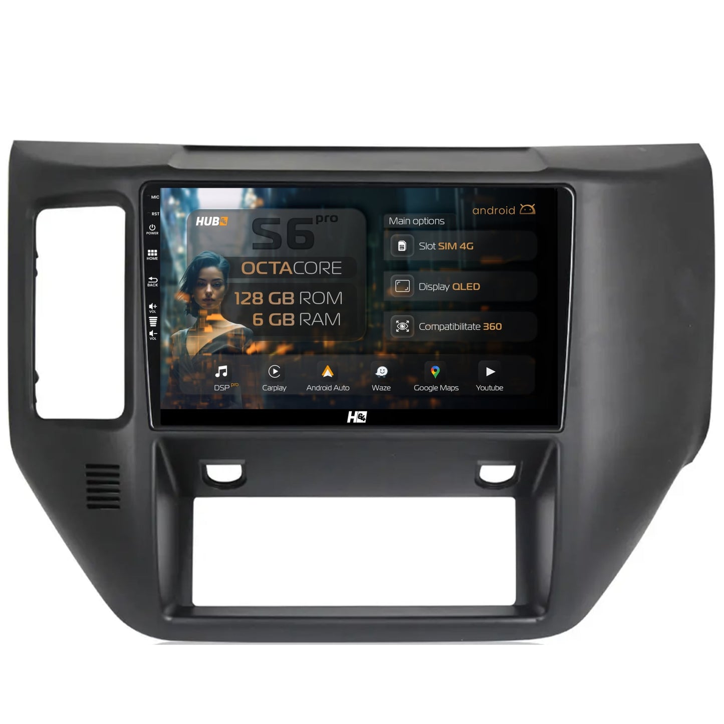 Navigatie HUB64 Nissan Patrol (2004-2012), 6GB RAM, Android, Octacore, Slot Sim 4G, DSP, GPS, Wi-FI, Carplay, Android Auto, USB, Bluetooth, Waze, Touchscreen, 9 Inch