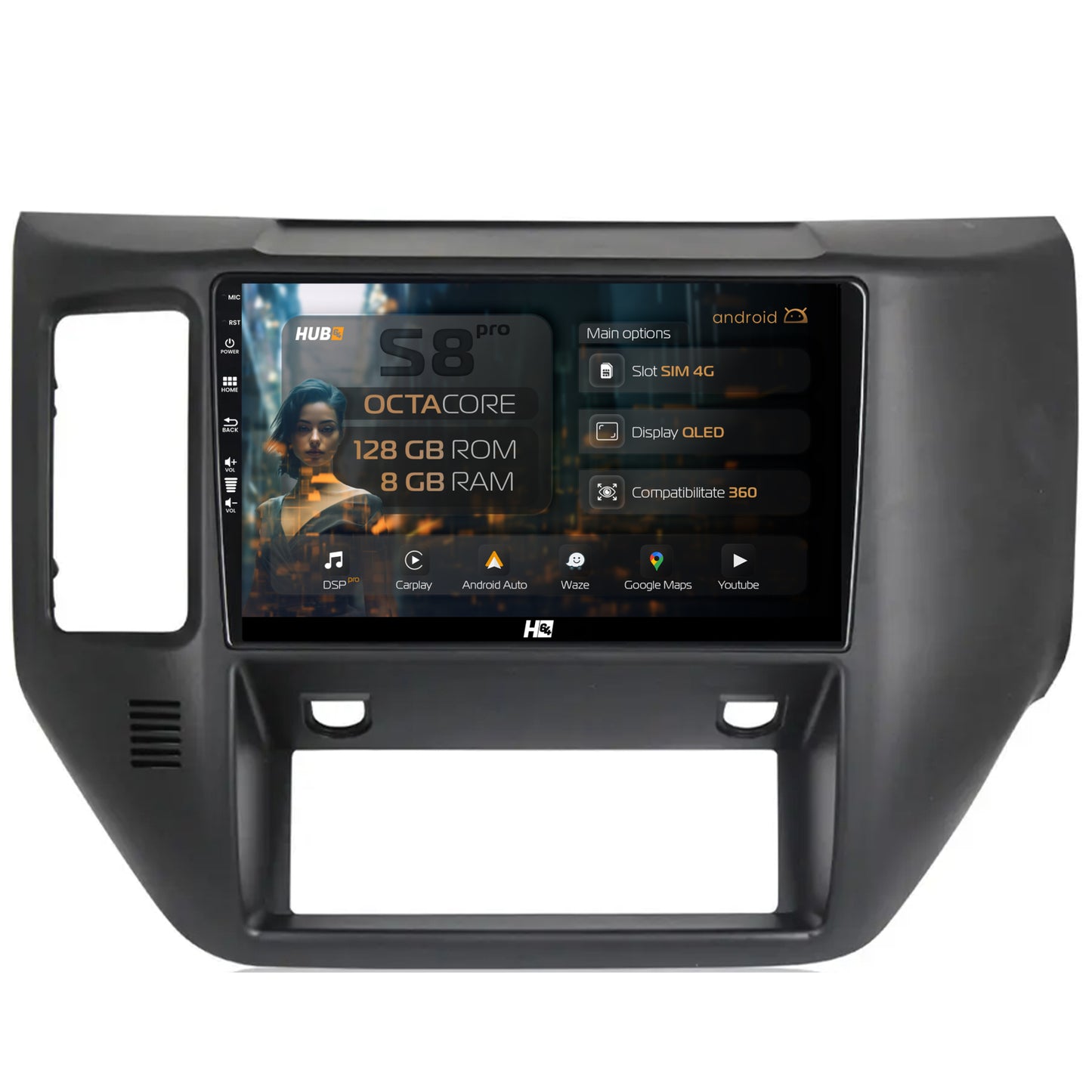 Navigatie HUB64 Nissan Patrol (2004-2012), 8GB RAM, Android, Octacore, Slot Sim 4G, DSP, GPS, Wi-FI, Carplay, Android Auto, USB, Bluetooth, Waze, Touchscreen, 9 Inch
