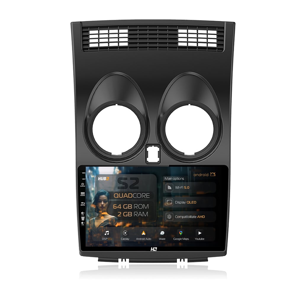Navigatie HUB64 Nissan Qashqai (2006-2014), 2GB RAM, Android, GPS, Wi-FI, Carplay, Android Auto, USB, Bluetooth, Radio, Waze, Touchscreen, 9 inch