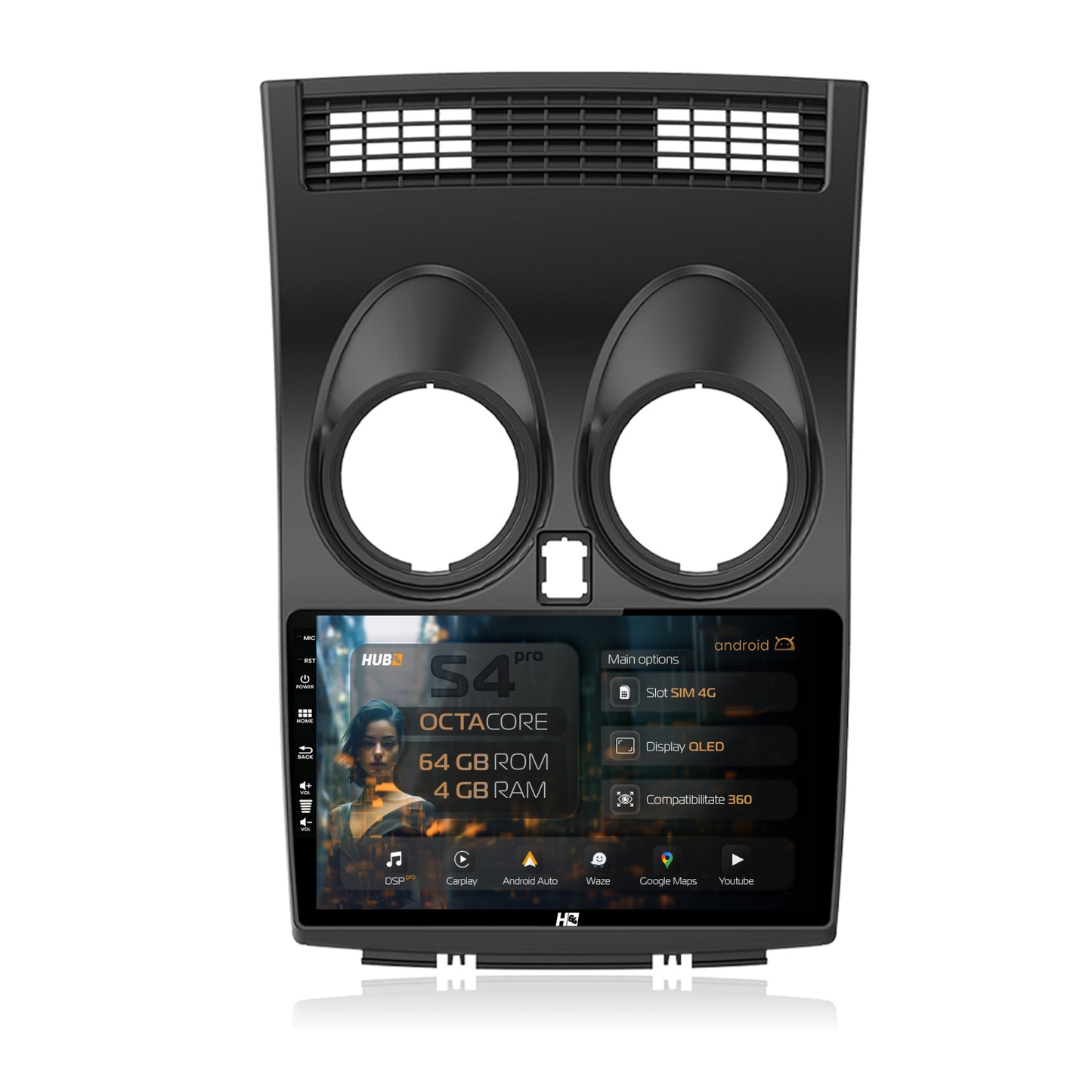 Navigatie HUB64 Nissan Qashqai (2006-2014), 4GB RAM, Android, Octacore, Slot Sim 4G, DSP, GPS, Wi-FI, Carplay, Android Auto, USB, Bluetooth, Waze, Touchscreen, 9 inch
