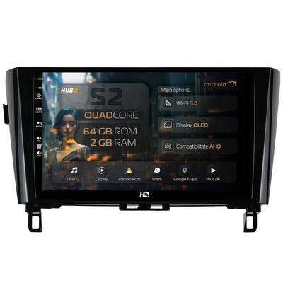 Navigatie HUB64 Nissan Qashqai / X-Trail (2013+), 2GB RAM, Android, GPS, Wi-FI, Carplay, Android Auto, USB, Bluetooth, Radio, Waze, Touchscreen, 10.1 inch