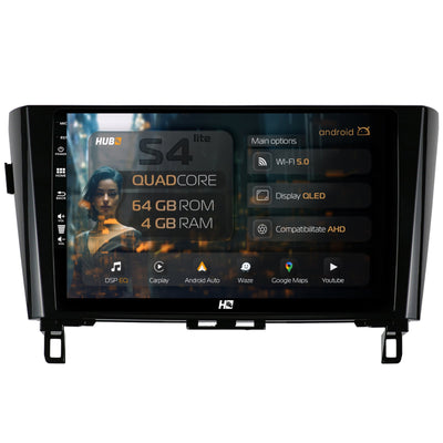 Navigatie HUB64 Nissan Qashqai / X-Trail (2013+), 4GB RAM, Android, Quadcore, DSP, GPS, Wi-FI, Carplay, Android Auto, USB, Bluetooth, Waze, Touchscreen, 10.1 Inch