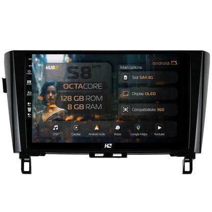 Navigatie HUB64 Nissan Qashqai / X-Trail (2013+), 8GB RAM, Android, Octacore, Slot Sim 4G, DSP, GPS, Wi-FI, Carplay, Android Auto, USB, Bluetooth, Waze, Touchscreen, 10.1 Inch