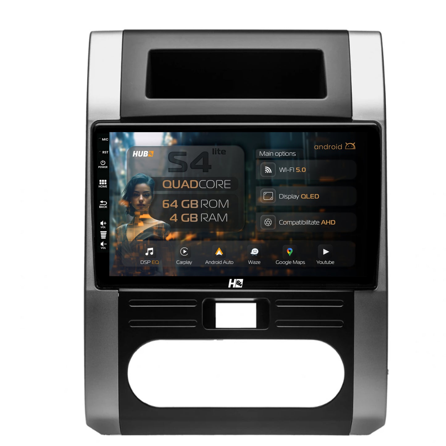 Navigatie HUB64 Nissan X-Trail (2007-2015), 4GB RAM, Android, Quadcore, DSP, GPS, Wi-FI, Carplay, Android Auto, USB, Bluetooth, Waze, Touchscreen, 10.1 Inch