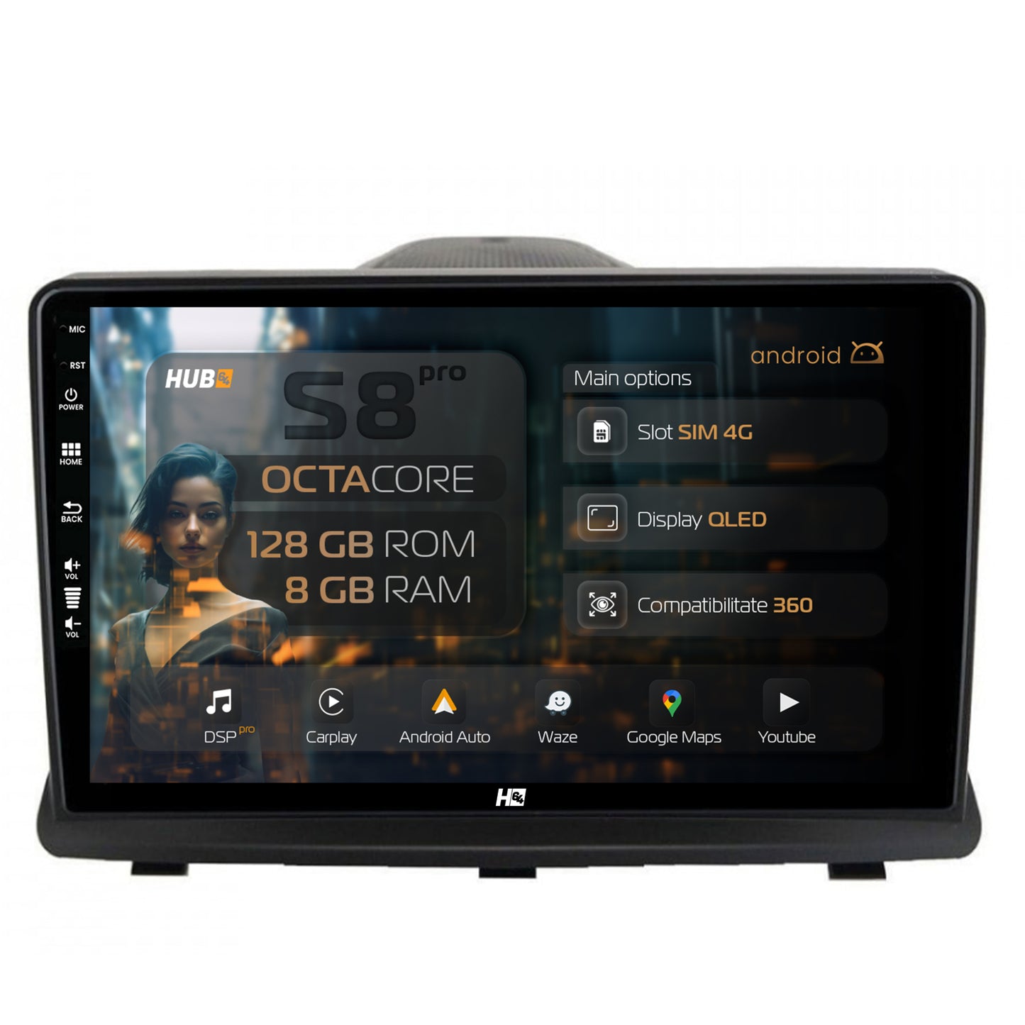 Navigatie HUB64 Opel Antara (2006-2015), 8GB RAM, Android, Octacore, Slot Sim 4G, DSP, GPS, Wi-FI, Carplay, Android Auto, USB, Bluetooth, Waze, Touchscreen, 9 Inch