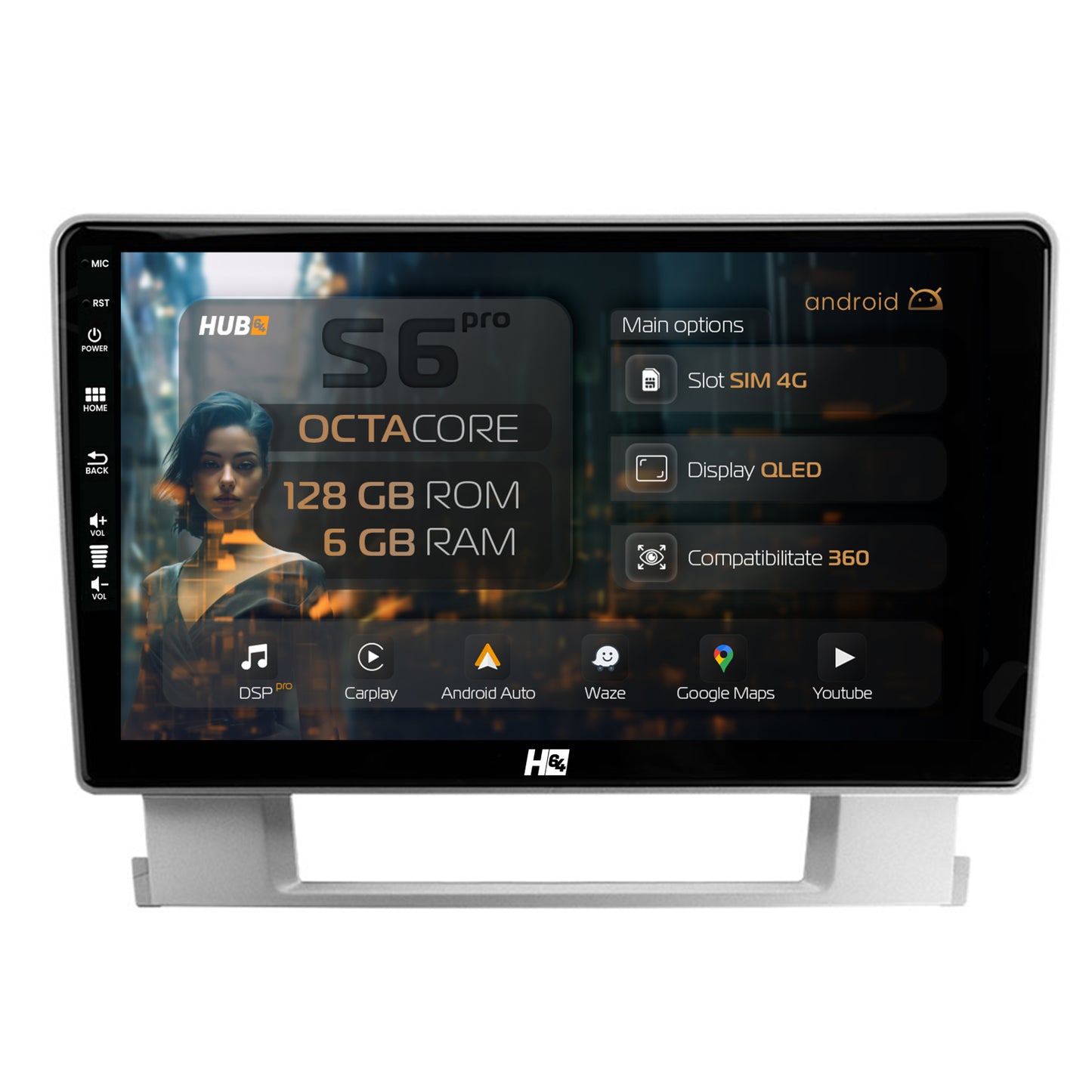 Navigatie HUB64 Opel Astra J, 6GB RAM, Android, Octacore, Slot Sim 4G, DSP, GPS, Wi-FI, Carplay, Android Auto, USB, Bluetooth, Waze, Touchscreen, 9 Inch