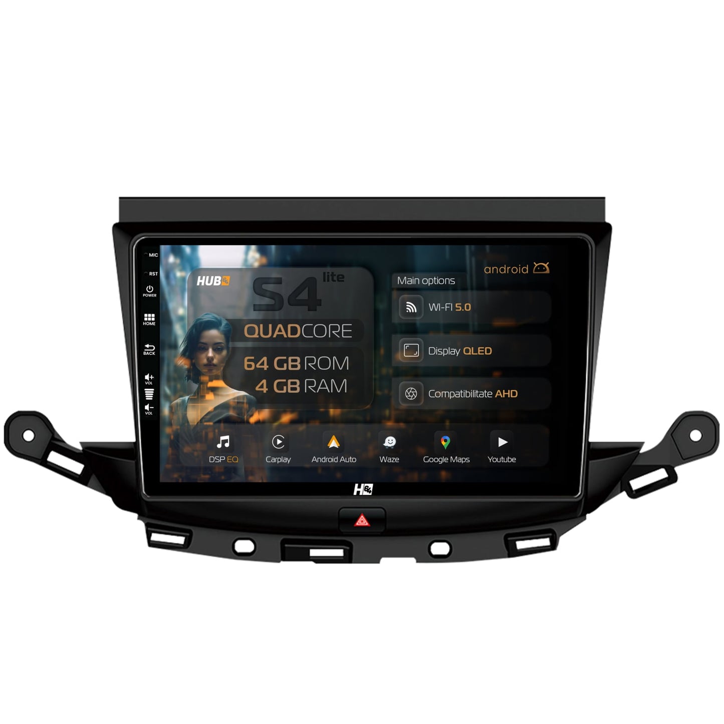 Navigatie HUB64 Opel Astra K, 4GB RAM, Android, Quadcore, DSP, GPS, Wi-FI, Carplay, Android Auto, USB, Bluetooth, Waze, Touchscreen, 9 inch