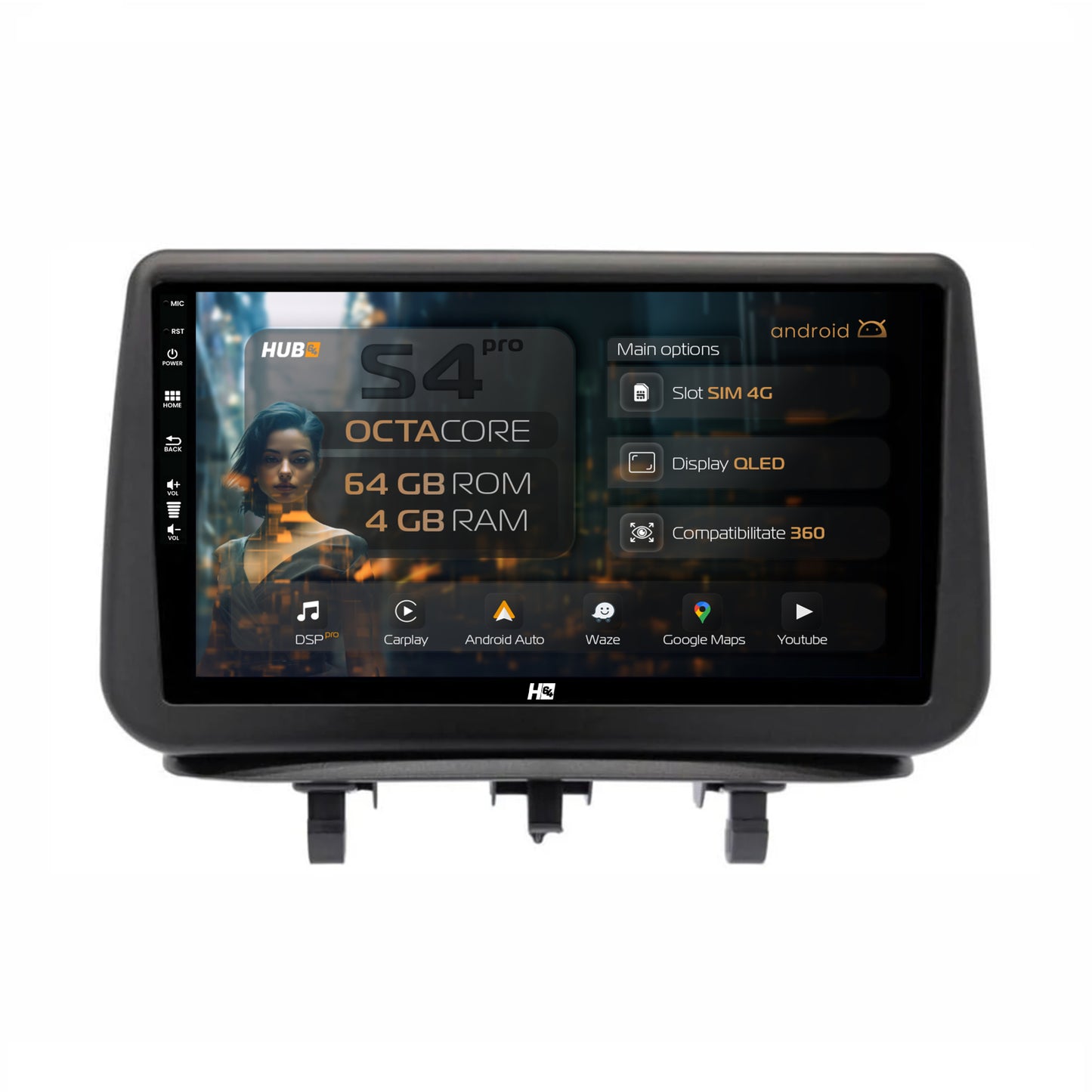Navigatie HUB64 Opel Meriva (2010-2017), 4GB RAM, Android, Octacore, Slot Sim 4G, DSP, GPS, Wi-FI, Carplay, Android Auto, USB, Bluetooth, Waze, Touchscreen, 9 Inch