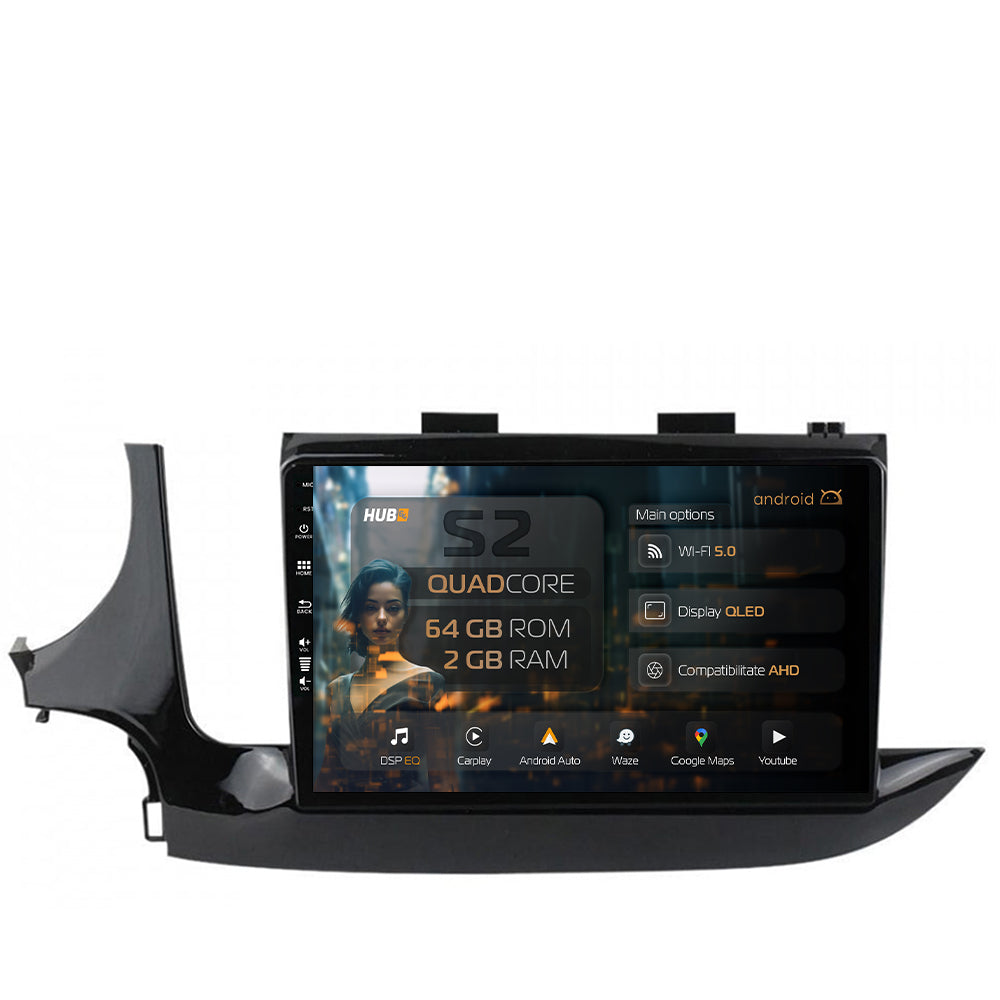 Navigatie HUB64 Opel Mokka (2016-Prezent), 2GB RAM, Android, GPS, Wi-FI, Carplay, Android Auto, USB, Bluetooth, Radio, Waze, Touchscreen, 9 inch