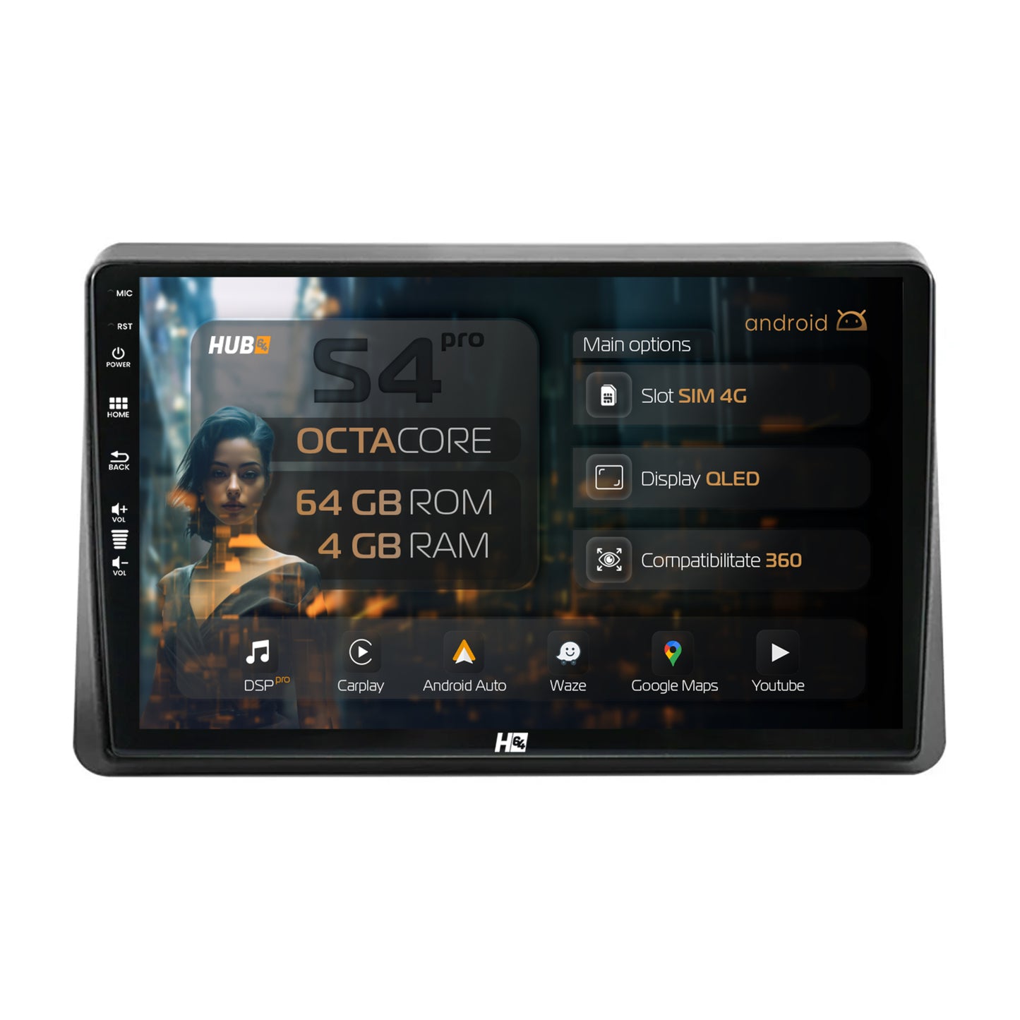 Navigatie HUB64 Opel Movano / Renault Master (2020-2024), 4GB RAM, Android, Octacore, Slot Sim 4G, DSP, GPS, Wi-FI, Carplay, Android Auto, USB, Bluetooth, Waze, Touchscreen, 10.1 Inch
