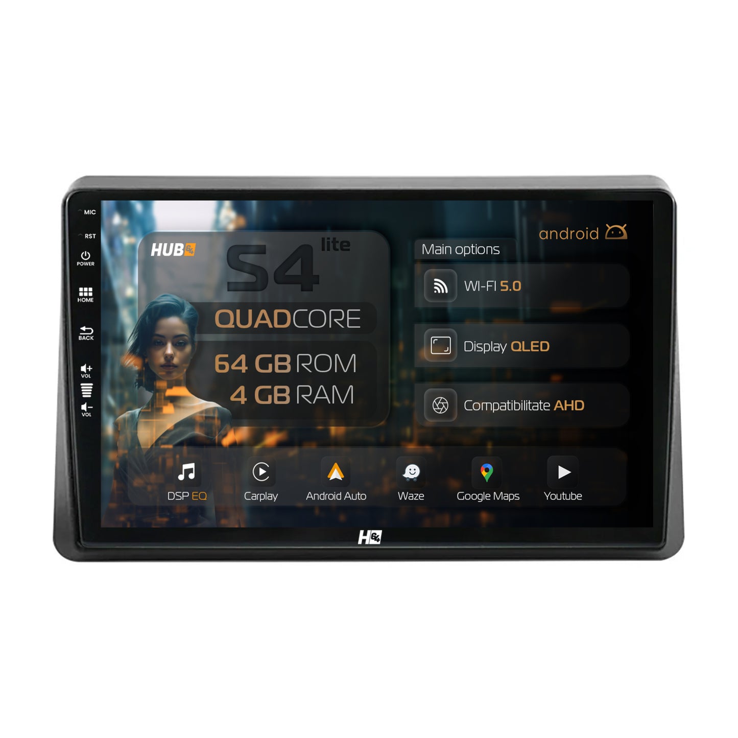 Navigatie HUB64 Opel Movano / Renault Master (2020-2024), 4GB RAM, Android, Quadcore, DSP, GPS, Wi-FI, Carplay, Android Auto, USB, Bluetooth, Waze, Touchscreen, 10.1 Inch