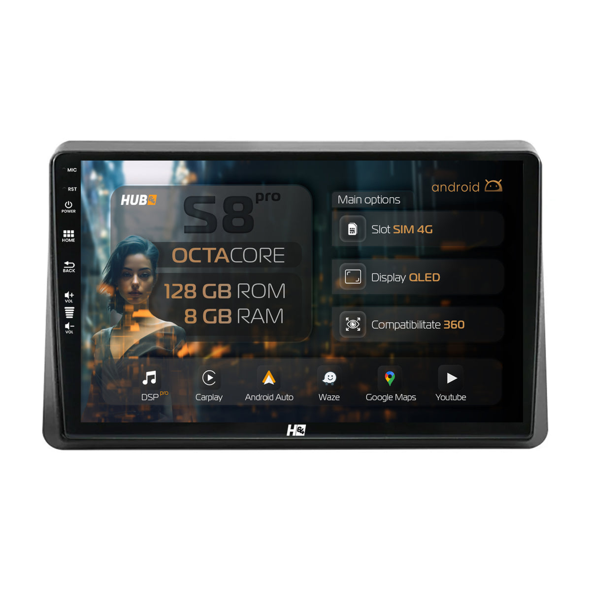 Navigatie HUB64 Opel Movano / Renault Master (2020-2024), 8GB RAM, Android, Octacore, Slot Sim 4G, DSP, GPS, Wi-FI, Carplay, Android Auto, USB, Bluetooth, Waze, Touchscreen, 10.1 Inch