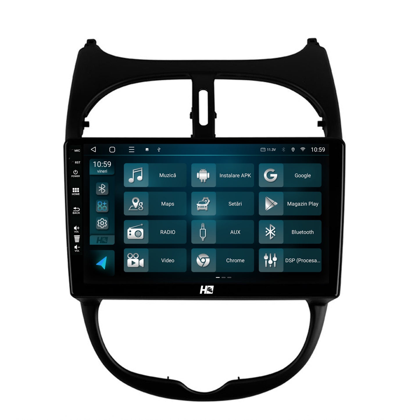 Navigatie HUB64 Peugeot 206 (1998-2012), 2GB RAM, Android, GPS, Wi-FI, Carplay, Android Auto, USB, Bluetooth, Radio, Waze, Touchscreen, 9 inch