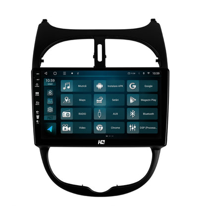 Navigatie HUB64 Peugeot 206 (1998-2012), 4GB RAM, Android, Quadcore, DSP, GPS, Wi-FI, Carplay, Android Auto, USB, Bluetooth, Waze, Touchscreen, 9 inch
