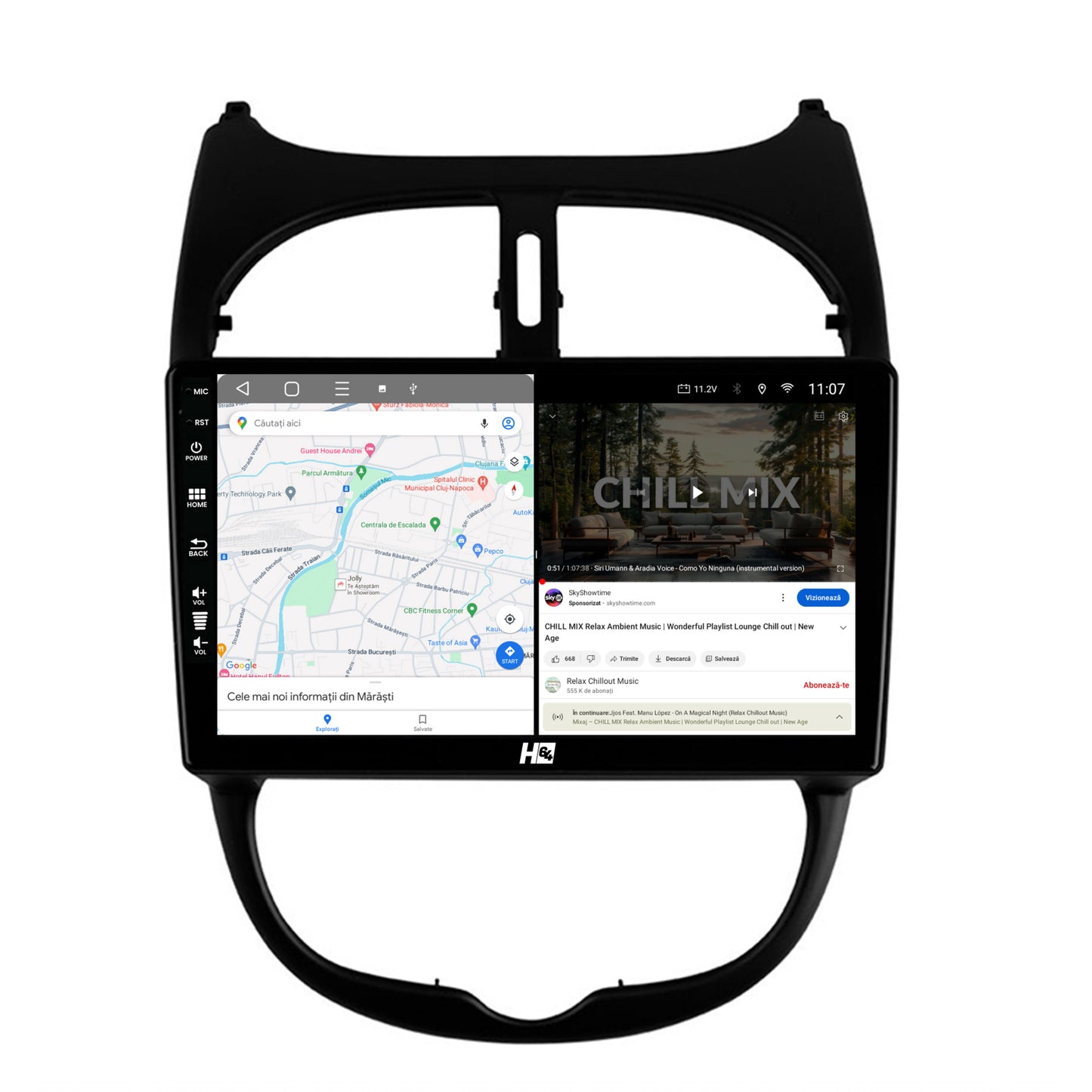 Navigatie HUB64 Peugeot 206 (1998-2012), 4GB RAM, Android, Quadcore, DSP, GPS, Wi-FI, Carplay, Android Auto, USB, Bluetooth, Waze, Touchscreen, 9 inch