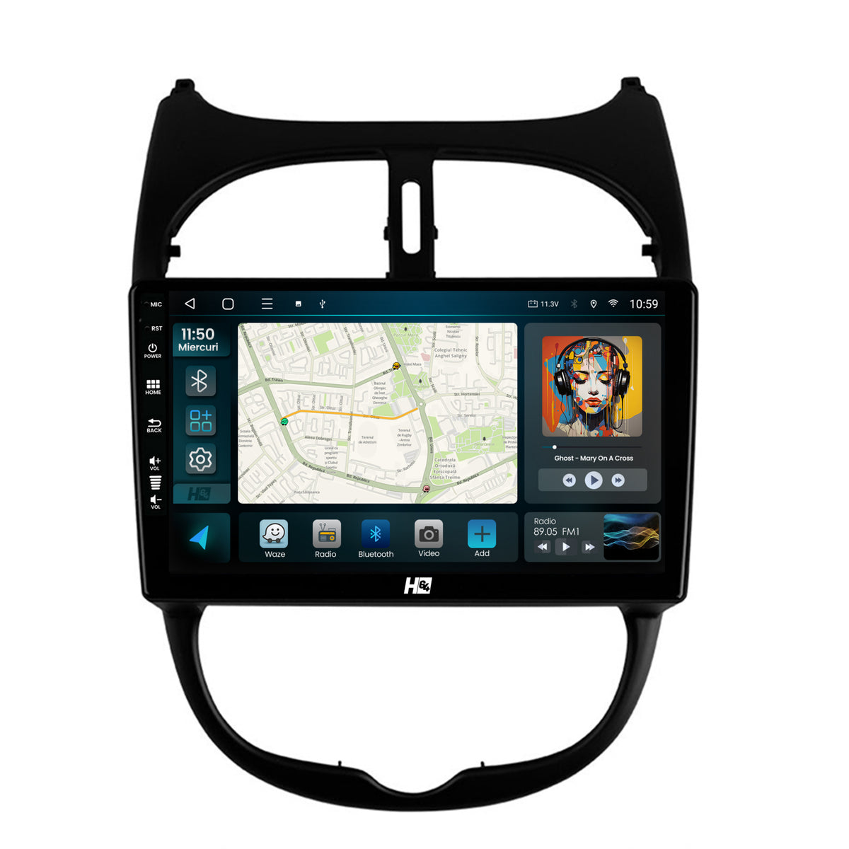 Navigatie HUB64 Peugeot 206 (1998-2012), 4GB RAM, Android, Quadcore, DSP, GPS, Wi-FI, Carplay, Android Auto, USB, Bluetooth, Waze, Touchscreen, 9 inch