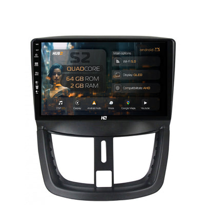 Navigatie HUB64 Peugeot 207, 2GB RAM, Android, GPS, Wi-FI, Carplay, Android Auto, USB, Bluetooth, Radio, Waze, Touchscreen, 9 inch