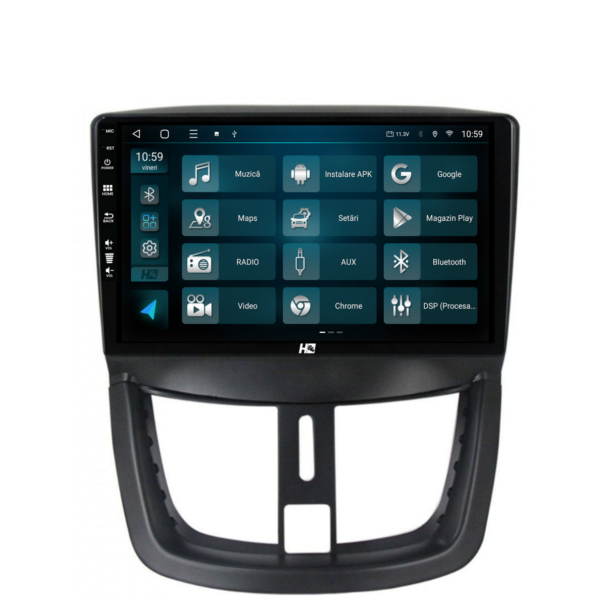Navigatie HUB64 Peugeot 207, 4GB RAM, Android, Quadcore, DSP, GPS, Wi-FI, Carplay, Android Auto, USB, Bluetooth, Waze, Touchscreen, 9 inch