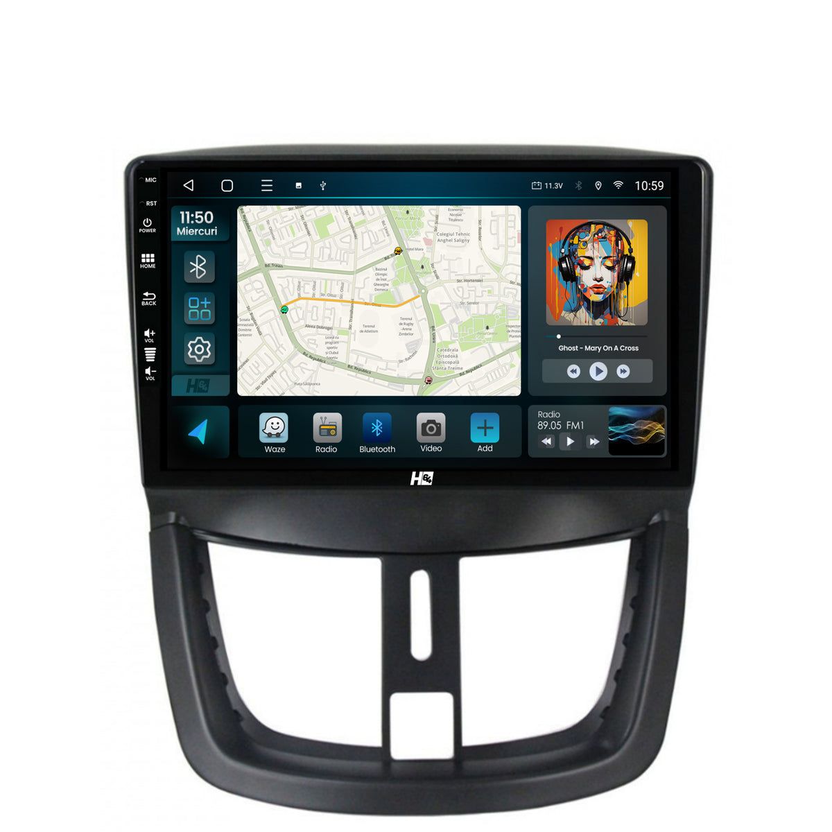 Navigatie HUB64 Peugeot 207, 4GB RAM, Android, Quadcore, DSP, GPS, Wi-FI, Carplay, Android Auto, USB, Bluetooth, Waze, Touchscreen, 9 inch