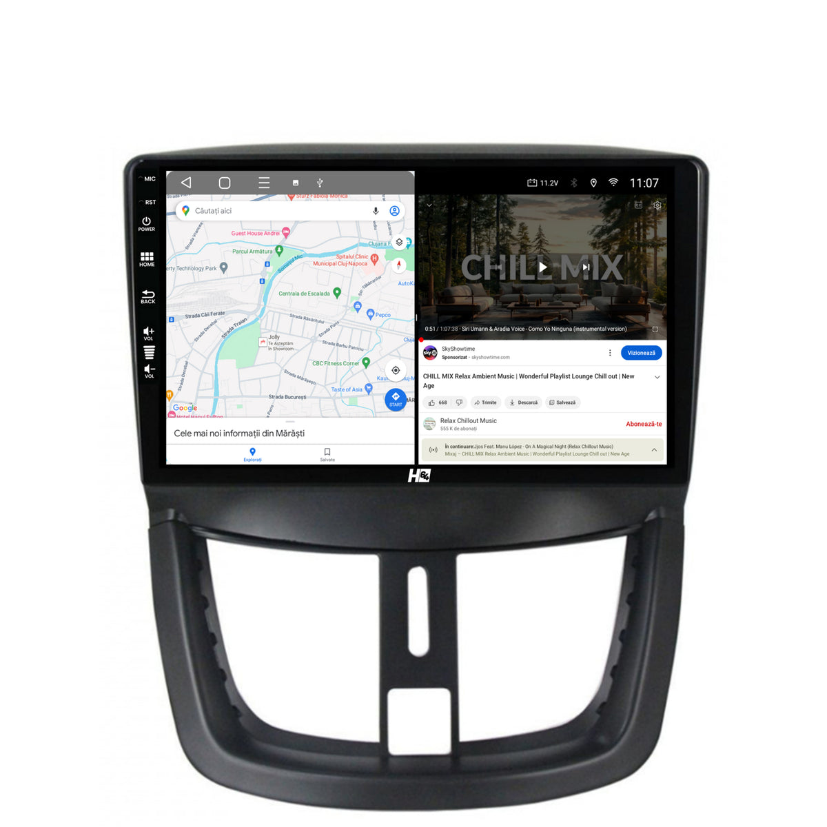 Navigatie HUB64 Peugeot 207, 4GB RAM, Android, Quadcore, DSP, GPS, Wi-FI, Carplay, Android Auto, USB, Bluetooth, Waze, Touchscreen, 9 inch