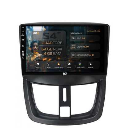 Navigatie HUB64 Peugeot 207, 4GB RAM, Android, Quadcore, DSP, GPS, Wi-FI, Carplay, Android Auto, USB, Bluetooth, Waze, Touchscreen, 9 inch