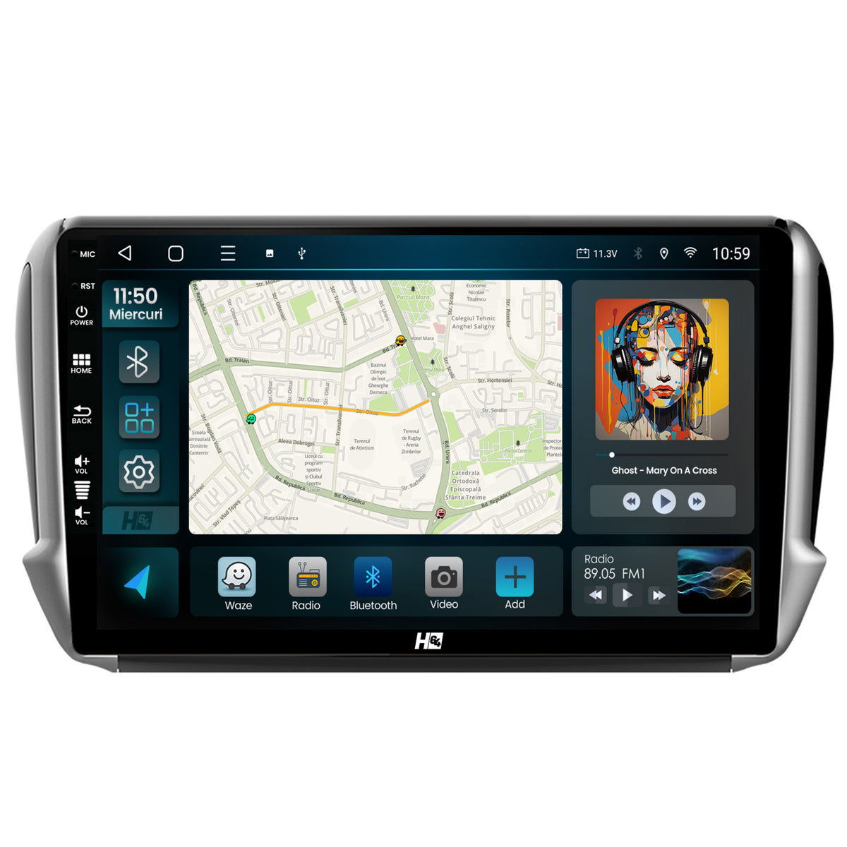 Navigatie HUB64 Peugeot 208/2008 (2012+), 2GB RAM, Android, GPS, Wi-FI, Carplay, Android Auto, USB, Bluetooth, Radio, Waze, Touchscreen, 10.1 inch