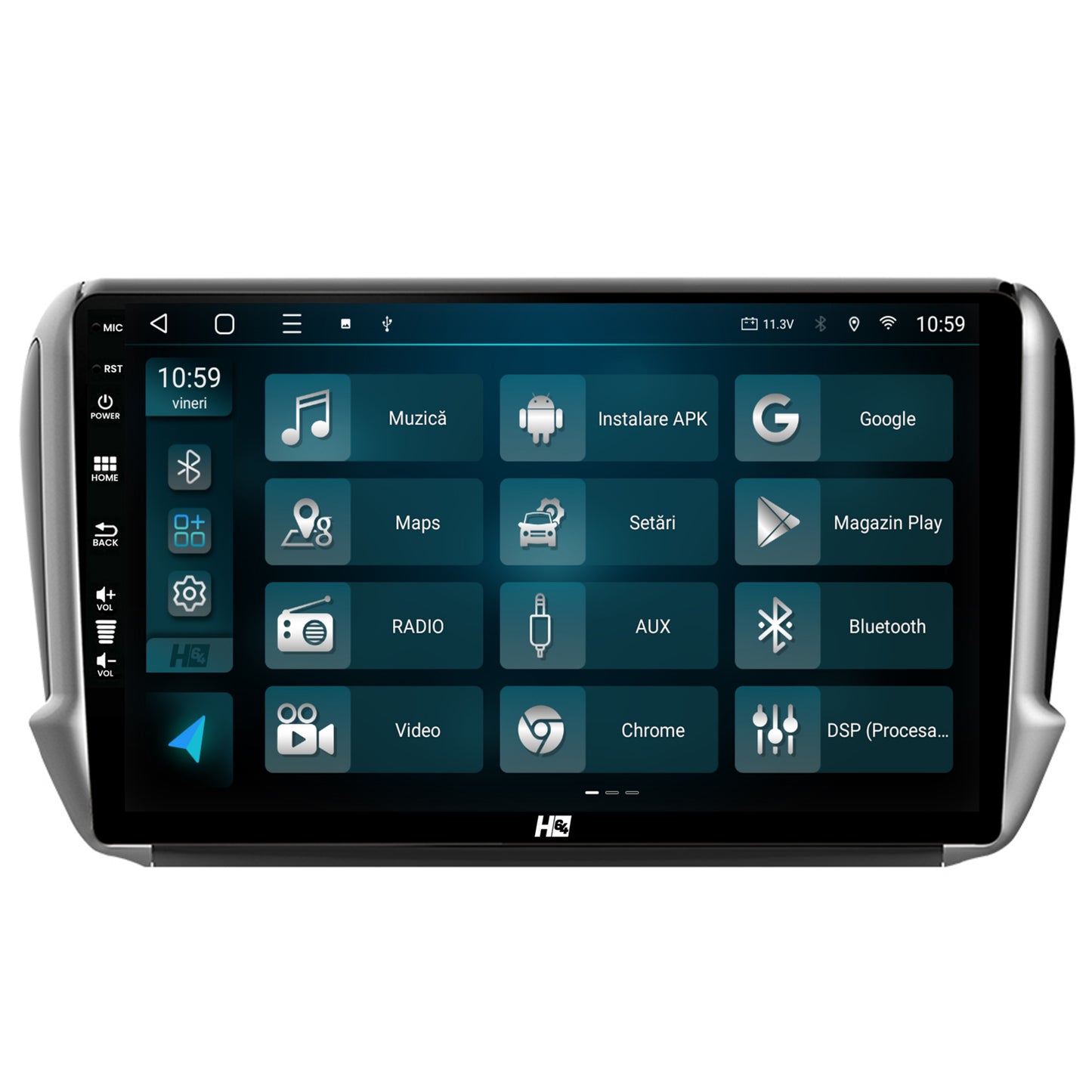 Navigatie HUB64 Peugeot 208/2008 (2012+), 4GB RAM, Android, Octacore, Slot Sim 4G, DSP, GPS, Wi-FI, Carplay, Android Auto, USB, Bluetooth, Waze, Touchscreen, 10.1 Inch