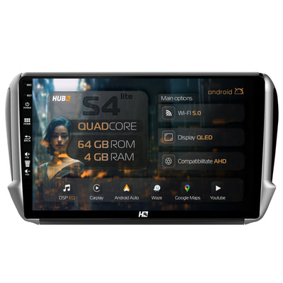 Navigatie HUB64 Peugeot 208/2008 (2012+), 4GB RAM, Android, Quadcore, DSP, GPS, Wi-FI, Carplay, Android Auto, USB, Bluetooth, Waze, Touchscreen, 10.1 Inch