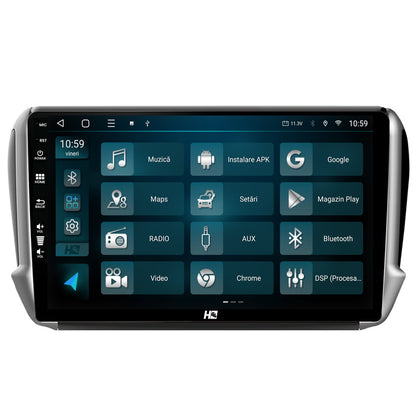 Navigatie HUB64 Peugeot 208/2008 (2012+), 8GB RAM, Android, Octacore, Slot Sim 4G, DSP, GPS, Wi-FI, Carplay, Android Auto, USB, Bluetooth, Waze, Touchscreen, 10.1 Inch
