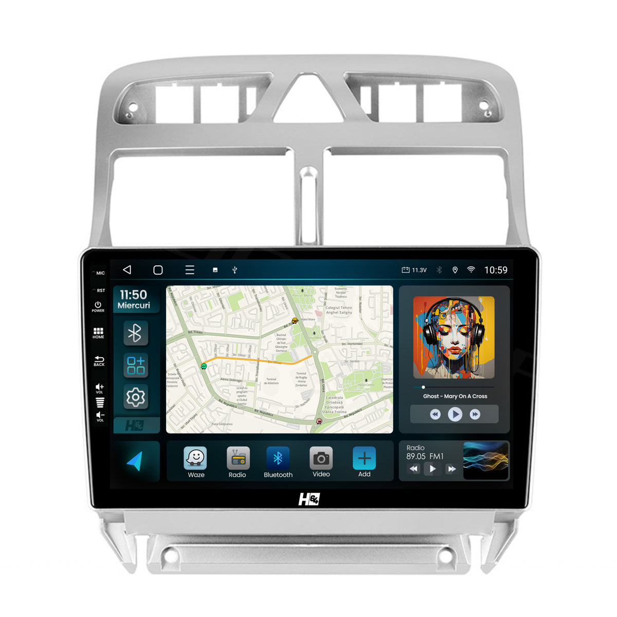 Navigatie HUB64 Peugeot 307, 4GB RAM, Android, Quadcore, DSP, GPS, Wi-FI, Carplay, Android Auto, USB, Bluetooth, Waze, Touchscreen, 9 inch
