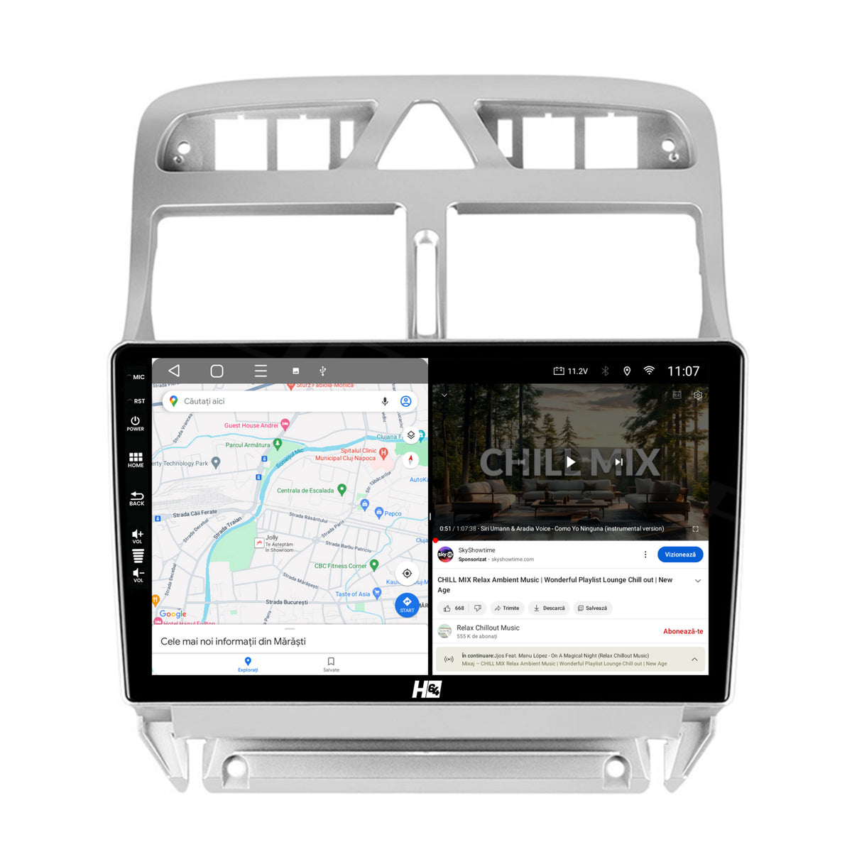 Navigatie HUB64 Peugeot 307, 4GB RAM, Android, Quadcore, DSP, GPS, Wi-FI, Carplay, Android Auto, USB, Bluetooth, Waze, Touchscreen, 9 inch