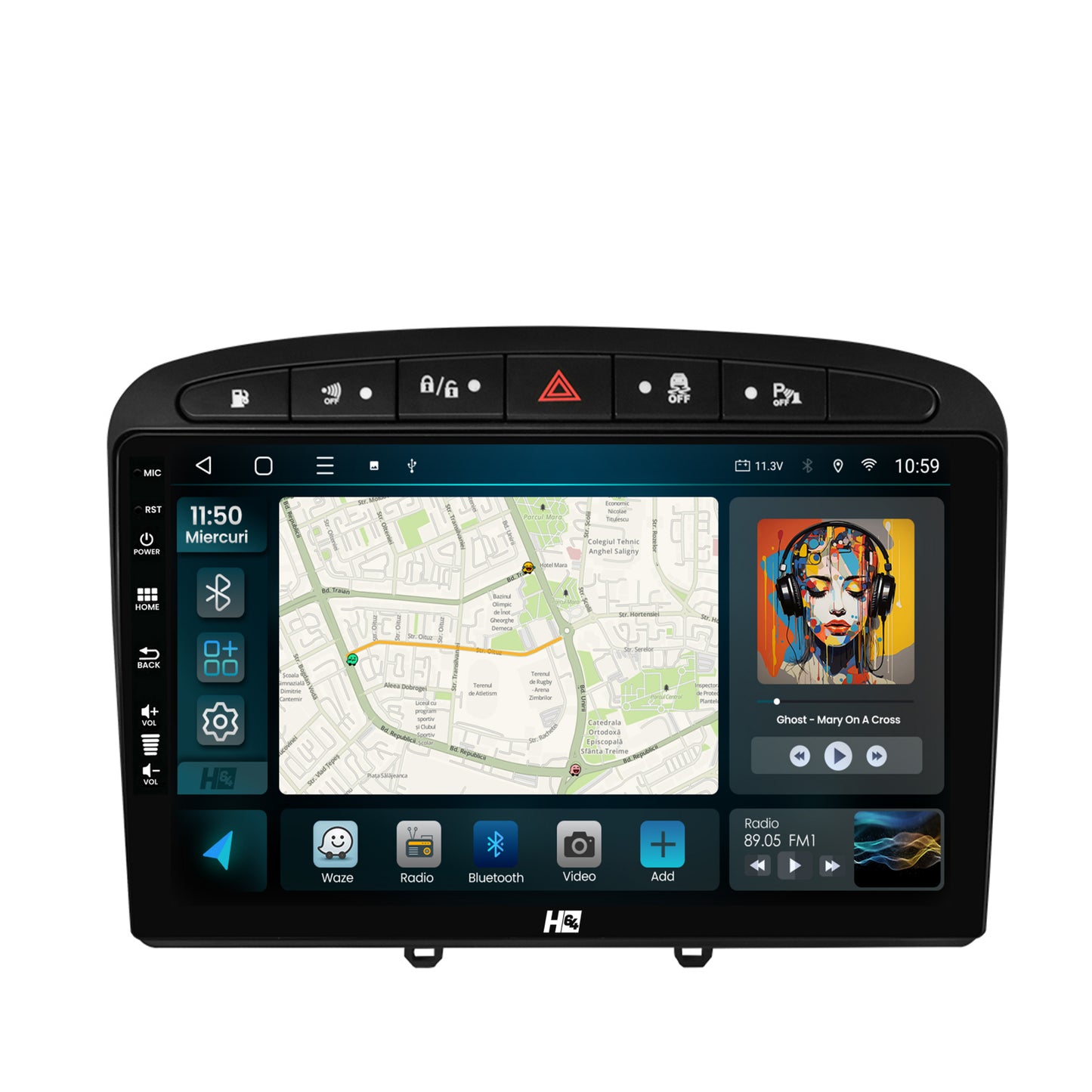 Navigatie HUB64 Peugeot 308/408 (2008-2013), 4GB RAM, Android, Octacore, Slot Sim 4G, DSP, GPS, Wi-FI, Carplay, Android Auto, USB, Bluetooth, Waze, Touchscreen, 9 inch