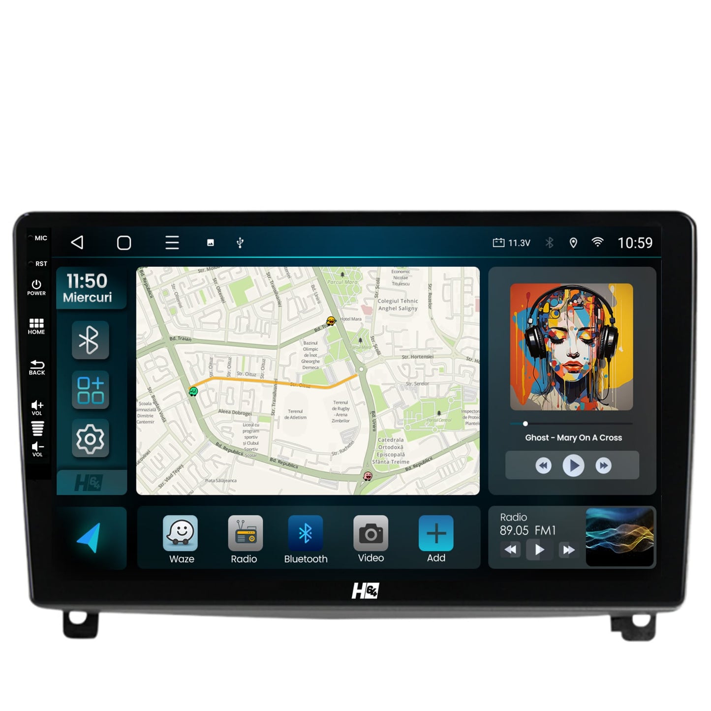 Navigatie HUB64 Peugeot 407 (2004-2011), 4GB RAM, Android, Quadcore, DSP, GPS, Wi-FI, Carplay, Android Auto, USB, Bluetooth, Waze, Touchscreen, 9 inch