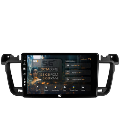 Navigatie HUB64 Peugeot 508 (2010-2018), 6GB RAM, Android, Octacore, Slot Sim 4G, DSP, GPS, Wi-FI, Carplay, Android Auto, USB, Bluetooth, Waze, Touchscreen, 9 Inch