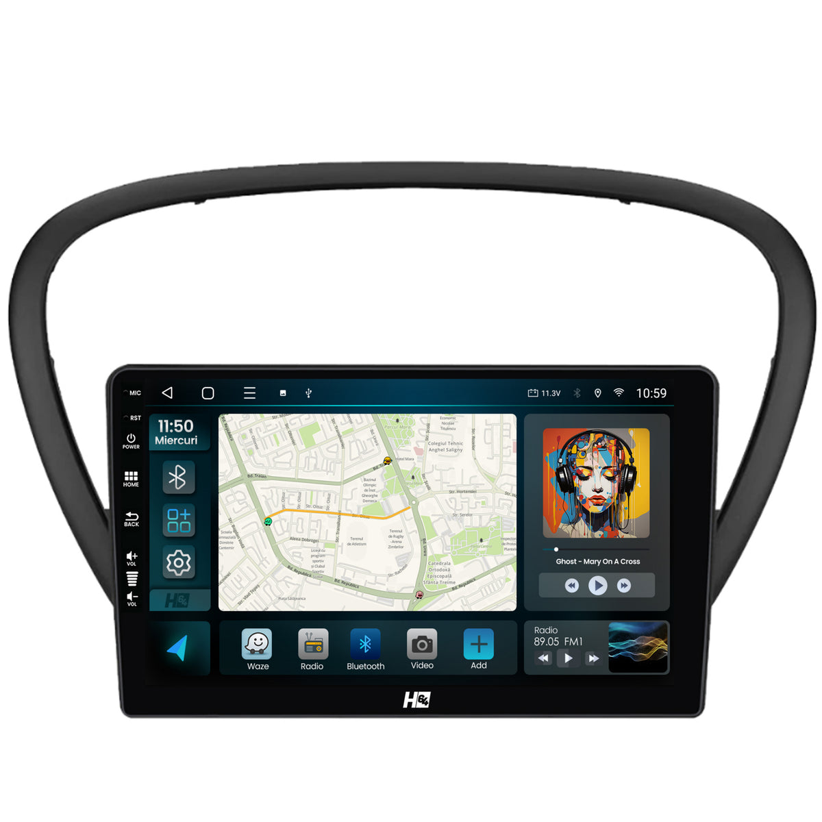 Navigatie HUB64 Peugeot 607 (2004-2011), 4GB RAM, Android, Quadcore, DSP, GPS, Wi-FI, Carplay, Android Auto, USB, Bluetooth, Waze, Touchscreen, 9 inch