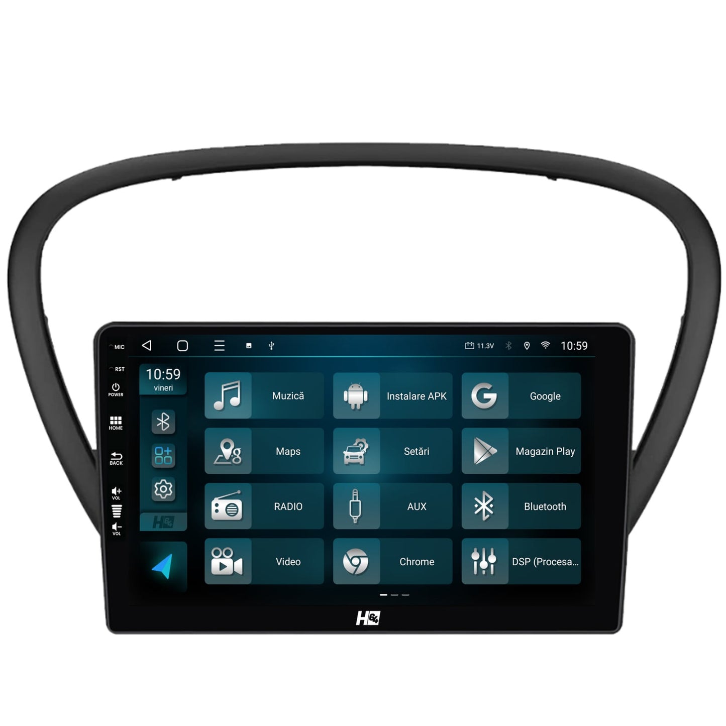 Navigatie HUB64 Peugeot 607 (2004-2011), 4GB RAM, Android, Quadcore, DSP, GPS, Wi-FI, Carplay, Android Auto, USB, Bluetooth, Waze, Touchscreen, 9 inch