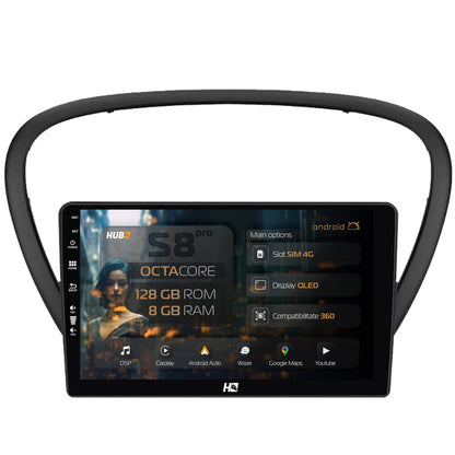 Navigatie HUB64 Peugeot 607 (2004-2011), 8GB RAM, Android, Octacore, Slot Sim 4G, DSP, GPS, Wi-FI, Carplay, Android Auto, USB, Bluetooth, Waze, Touchscreen, 9 Inch