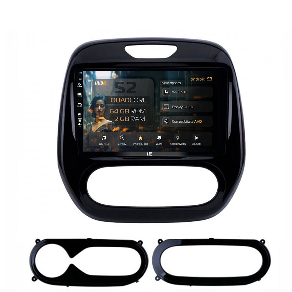 Navigatie HUB64 Renault Captur (2013-2019), 2GB RAM, Android, GPS, Wi-FI, Carplay, Android Auto, USB, Bluetooth, Radio, Waze, Touchscreen, 9 inch