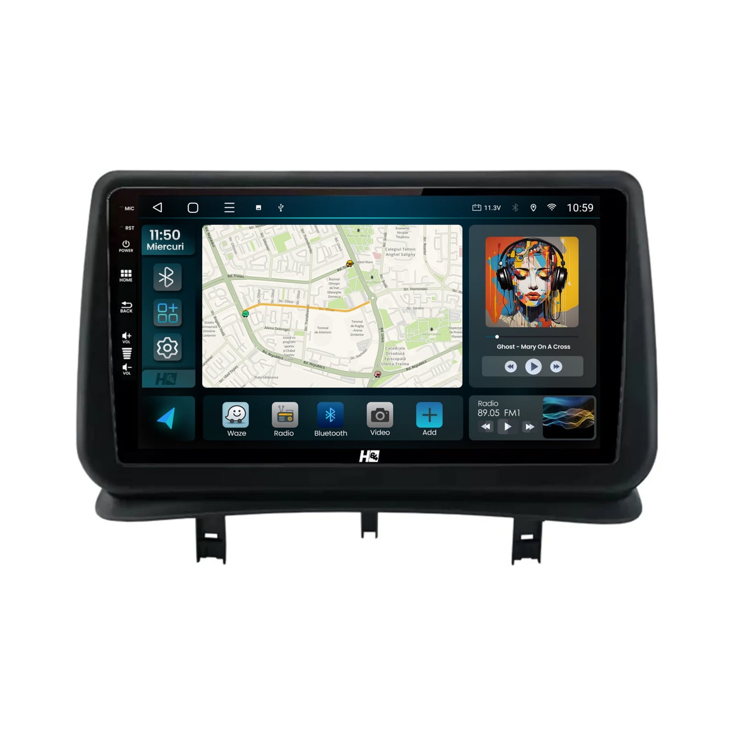Navigatie HUB64 Renault Clio 3 (2005-2013), 6GB RAM, Android, Octacore, Slot Sim 4G, DSP, GPS, Wi-FI, Carplay, Android Auto, USB, Bluetooth, Waze, Touchscreen, 9 Inch