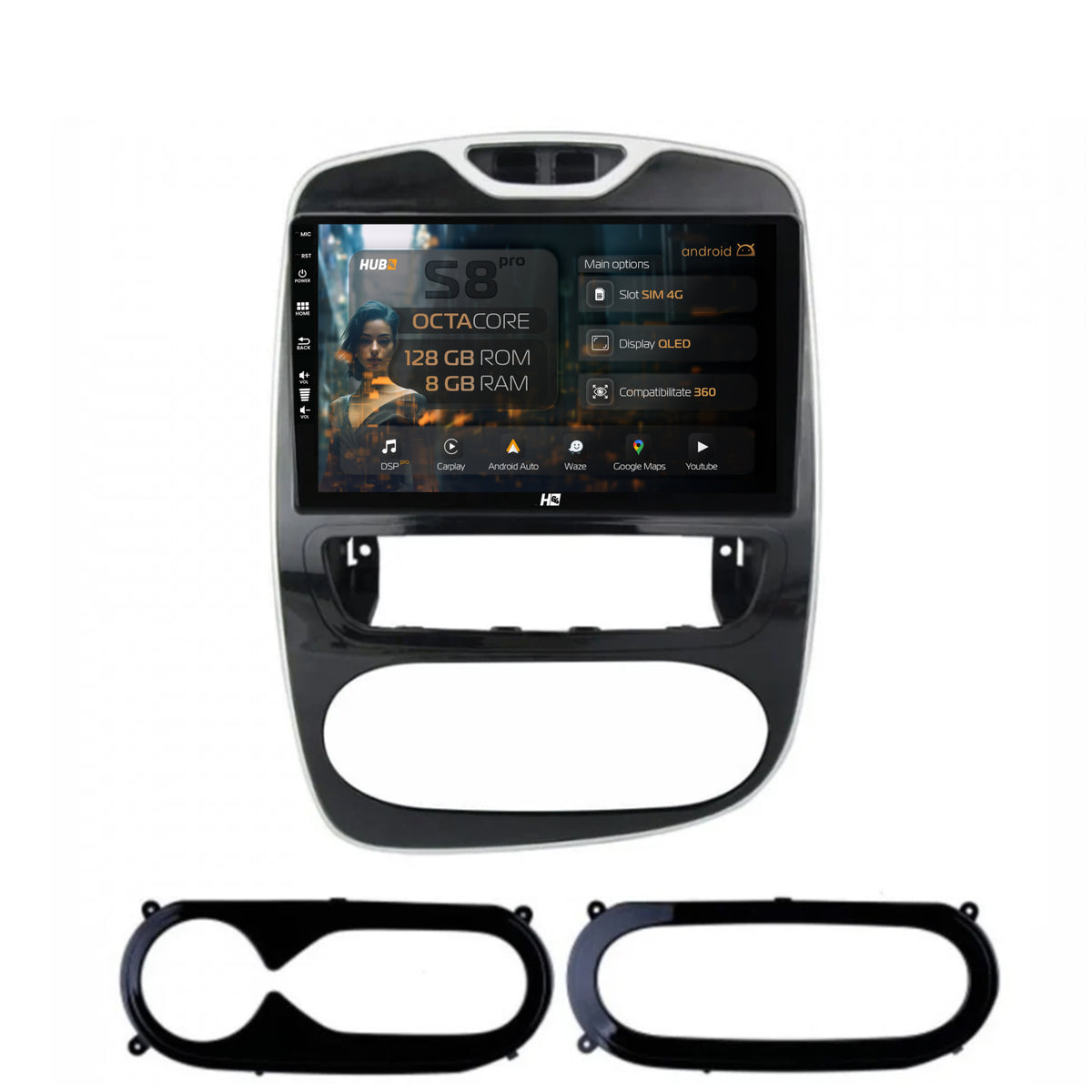 Navigatie HUB64 Renault Clio IV (2016-2019), 8GB RAM, Android, Octacore, Slot Sim 4G, DSP, GPS, Wi-FI, Carplay, Android Auto, USB, Bluetooth, Waze, Touchscreen, 9 Inch