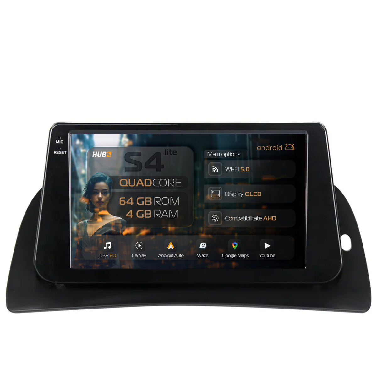 Navigatie HUB64 Renault Kangoo (2015-2020), 4GB RAM, Android, Quadcore, DSP, GPS, Wi-FI, Carplay, Android Auto, USB, Bluetooth, Waze, Touchscreen, 9 inch