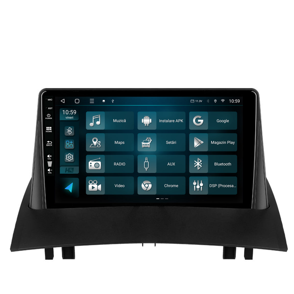 Navigatie HUB64 Renault Megane 2 (2002-2009), 4GB RAM, Android, Octacore, Slot Sim 4G, DSP, GPS, Wi-FI, Carplay, Android Auto, USB, Bluetooth, Waze, Touchscreen, 9 inch