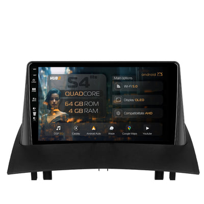 Navigatie HUB64 Renault Megane 2 (2002-2009), 4GB RAM, Android, Quadcore, DSP, GPS, Wi-FI, Carplay, Android Auto, USB, Bluetooth, Waze, Touchscreen, 9 inch