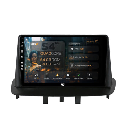Navigatie HUB64 Renault Megane 3 / Fluence (2009-2016), 4GB RAM, Android, Quadcore, DSP, GPS, Wi-FI, Carplay, Android Auto, USB, Bluetooth, Waze, Touchscreen, 9 inch