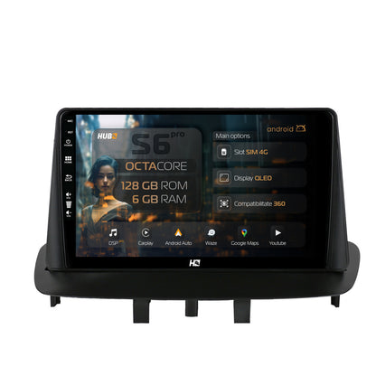 Navigatie HUB64 Renault Megane 3 / Fluence (2009-2016), 6GB RAM, Android, Octacore, Slot Sim 4G, DSP, GPS, Wi-FI, Carplay, Android Auto, USB, Bluetooth, Waze, Touchscreen, 9 Inch