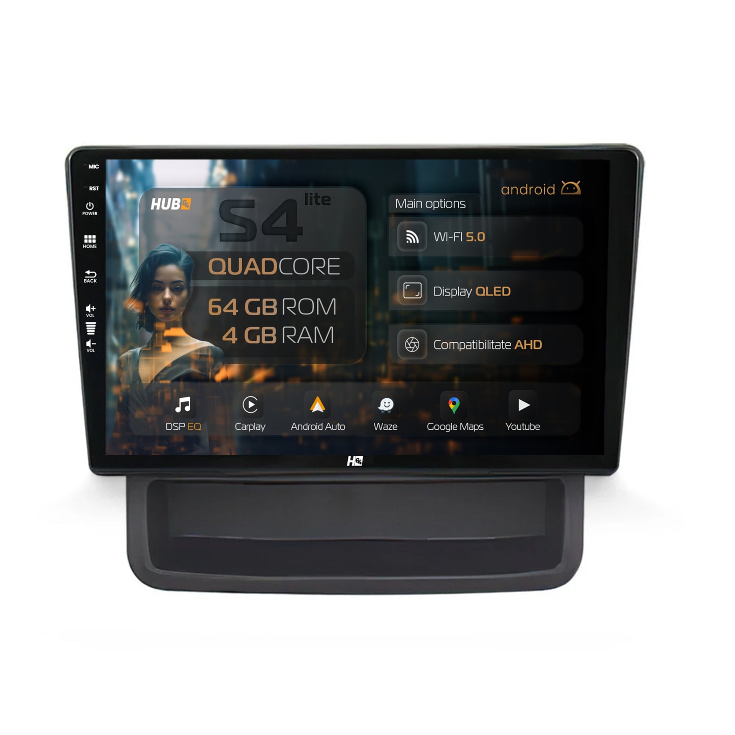 Navigatie HUB64 Renault Trafic / Opel Vivaro (2010-2014), 4GB RAM, Android, Quadcore, DSP, GPS, Wi-FI, Carplay, Android Auto, USB, Bluetooth, Waze, Touchscreen, 10 inch