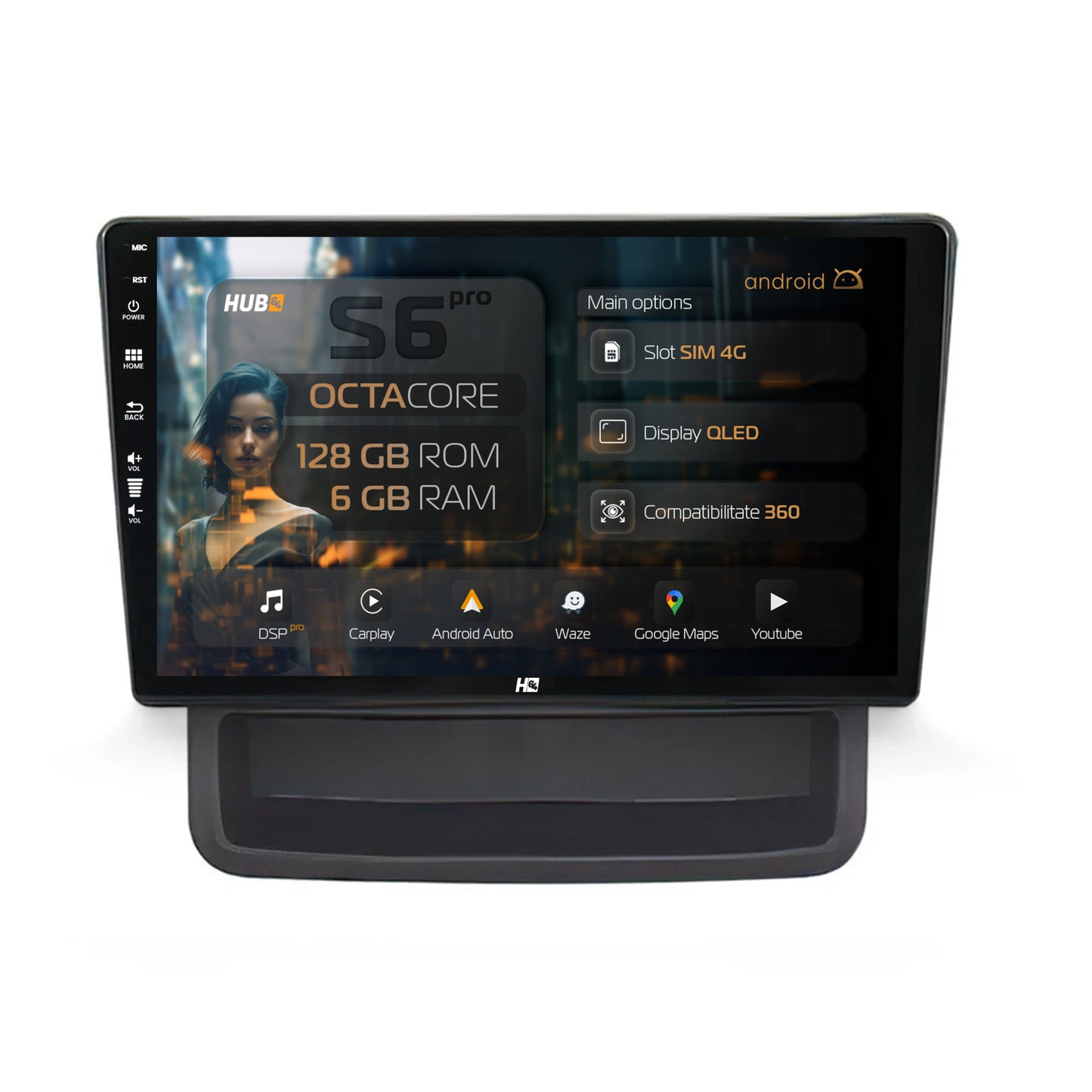 Navigatie HUB64 Renault Trafic / Opel Vivaro (2010-2014), 6GB RAM, Android, Octacore, Slot Sim 4G, DSP, GPS, Wi-FI, Carplay, Android Auto, USB, Bluetooth, Waze, Touchscreen, 10 inch